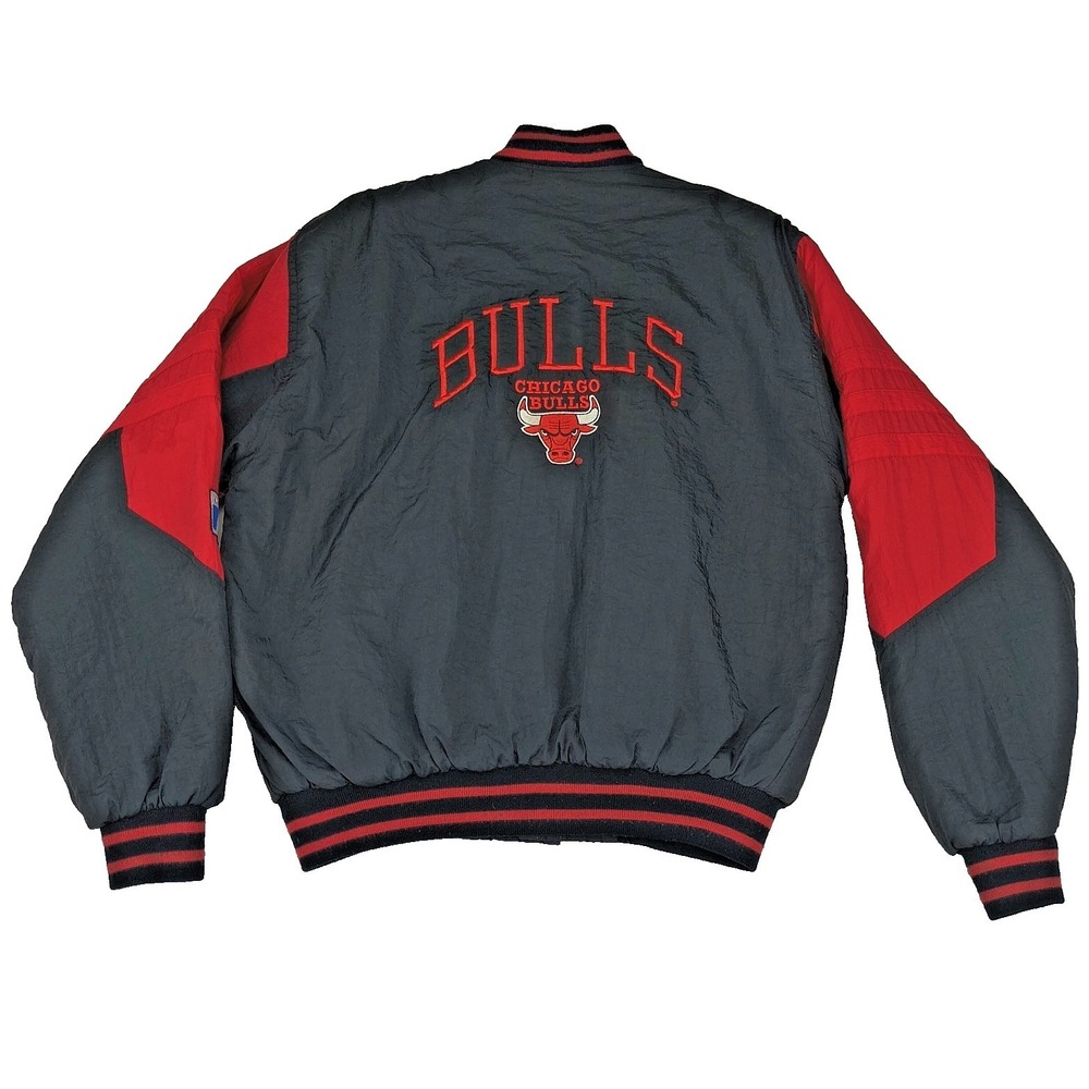 Vintage Logo 7 Chicago Bulls NBA Varsity Bomber Jacket Youth XL Black Red 90s